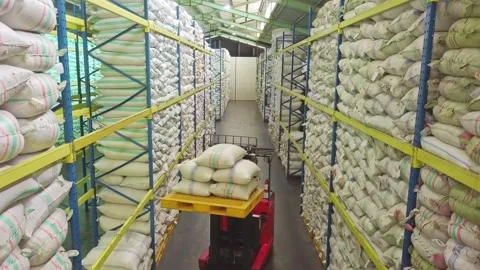 Huge warehouse interior with forklift Stock Footage 236453340