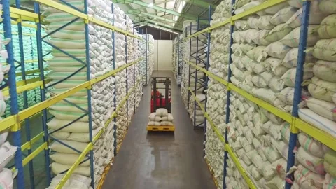 Huge warehouse interior with forklift Stock Footage 236453603