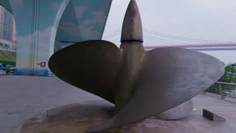 A huge warship propeller on the ground. Stock Footage 329144510