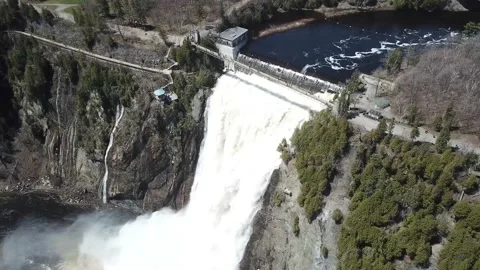Huge Water Fall in Quebec Canada Montmorency Aerial Video Stock Footage 139948874