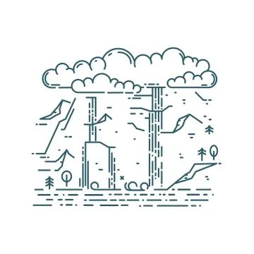 Huge waterfall in mountains Stock Illustration
