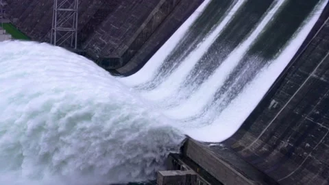 Huge wave close-up, water flow. waterfall, Hydroelectric power. ecology and Stock Footage 155684692