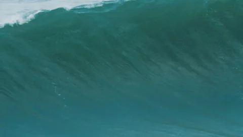 Huge wave crashes down in Atlantic ocean, the festival of surfing slow motion Stock Footage 132665535