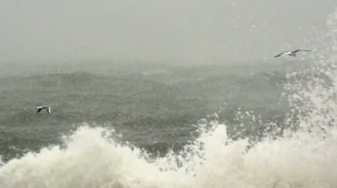 Huge wave during a storm. Slow motion. Stock Footage 65298423