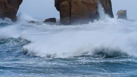 Huge waves on the beach in the Pacific Ocean Stock Footage 260895167
