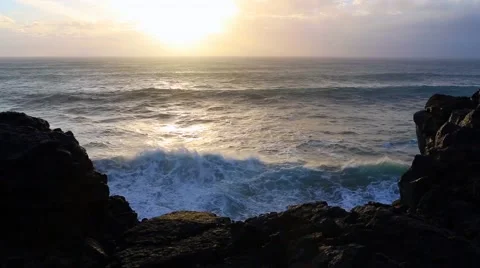 Huge waves crashing on the rocks Stock Footage 54207659