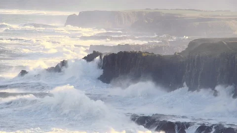 Huge Waves Pummel Causeway Coast Cinematic Causeway Coast Northern Ireland Stock Footage 98282018