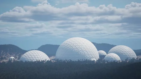The huge white spheres of the observatory spread out among the forest in a Stock Footage 267824671
