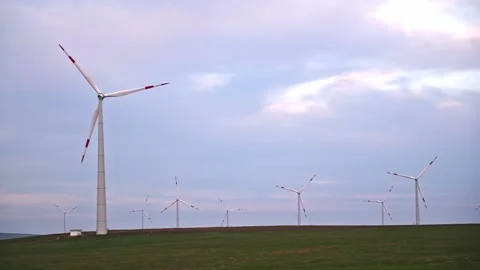 Huge windmill generator turbines. Alternative energy. Video stock 196127773