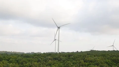Huge Windmills, Wind Turbines Generating Electricity on Windy Day Stock Footage 84794844