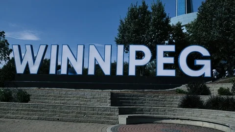Huge Winnipeg Sign at the Forks Market Manitoba Canada Stock Footage