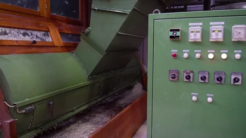 Huge wooden sorting machine from feather to down, selective focus Stock Footage 74056099