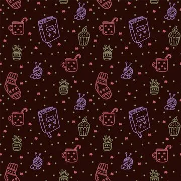 The Hugge style pattern. The background is a cozy house in the Danish style Stock Illustration