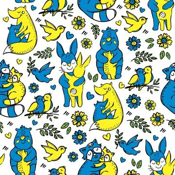 HUGGING ANIMALS Seamless Pattern Vector Illustration For Fabric Stock-Illustration