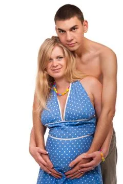 Hugging a belly Stock Photos