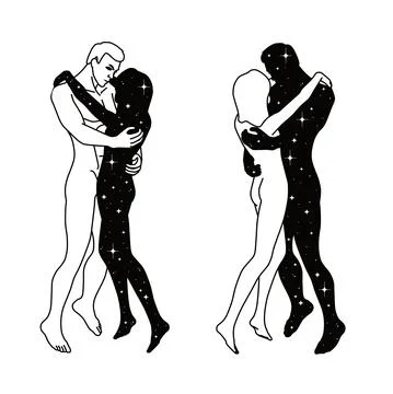 A hugging couple where one partner made of stars Stock Illustration