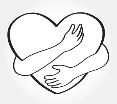 Hugging heart vector , Hug yourself , Love yourself Stock Illustration