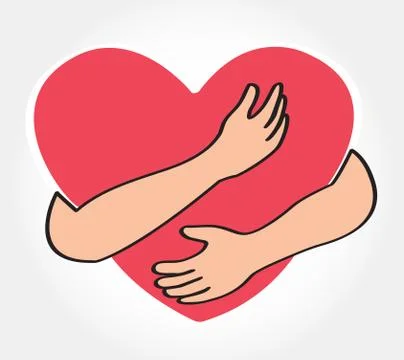Hugging heart vector , Hug yourself , Love yourself Stock Illustration