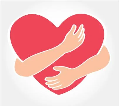Hugging heart vector , Hug yourself , Love yourself Stock Illustration