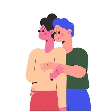 Hugging Man and Woman Character Embrace Each Other Feel Warmth Vector Stock Illustration