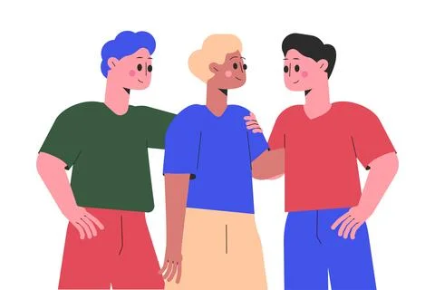 Hugging Man Character Embrace Each Other Feel Warmth Vector Illustration Stock Illustration