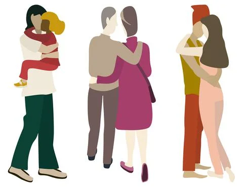 Hugging People. Set of vector illustrations Stock Illustration