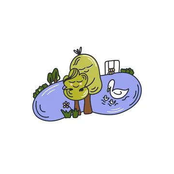 Hugging trees, doodle in love Stock Illustration