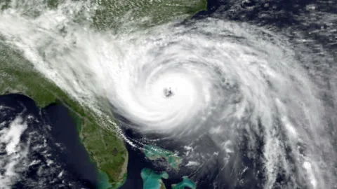 Hugo approaching landfall on the U.S. East Coast as a Category 4 space Stock Footage 237314325