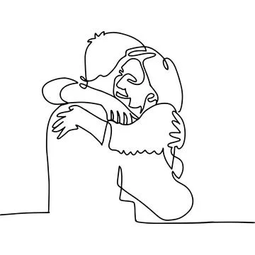 Hugs after separation concept. One line couple in love. Romantic continuous Ilustração Stock