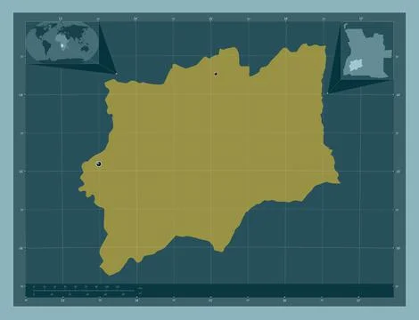 Huila, Angola. Solid color shape. Locations of major cities of the region 库存插图