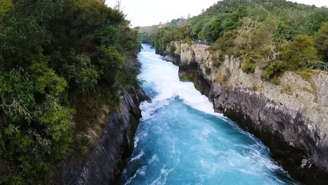 Huka Falls and Native Forest, North Island of New Zealand Stock Footage 107755679
