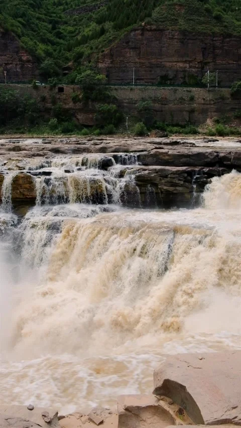 Hukou waterfall at vertical composition Video stock 248431953