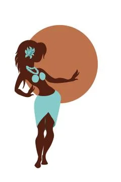 Hula dancer silhouette against the sun disk Stock Illustration