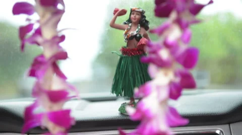 Hula doll dancing and lei - Hawaii travel car Video stock 46230917