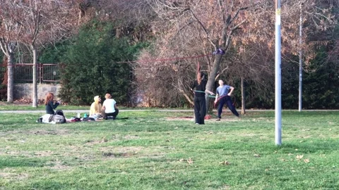 Hula hoops on the grass Video stock 146046879