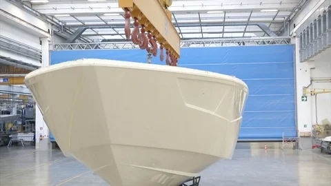 Hull of a boat in a shipyard Video stock 72143790