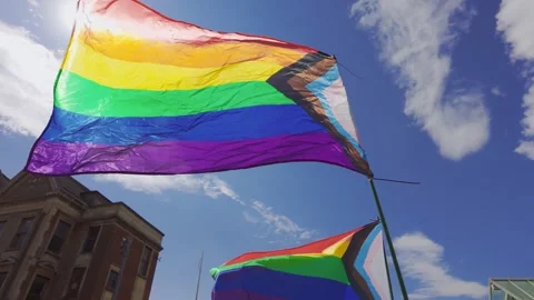 Hull Pride 2026. Cutaway. Pride flag in wind. LGBTQ rights Hull.UK. 25.7.2026 Stock Footage 340515483
