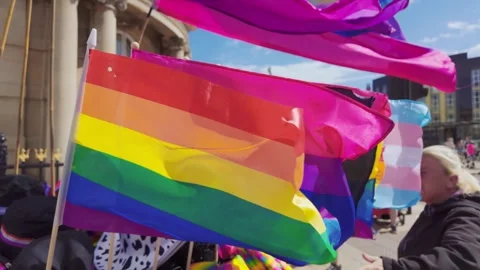 Hull Pride 2026. Cutaway. Pride flag in wind. LGBTQ rights Hull.UK. 25.7.2026 Stock Footage 340515951