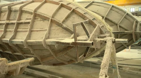 Hulls of boats in the mold Stock Footage 53442220