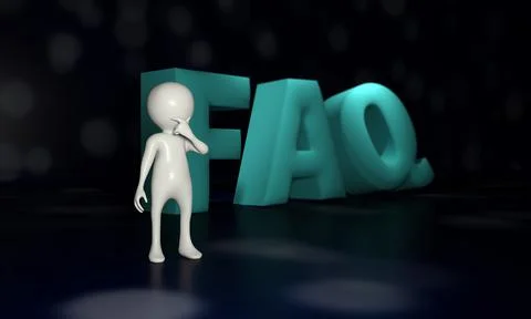 Human 3d model in front of FAQ text at dark background. Three-dimensional ren Stock Illustration