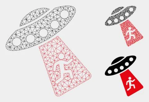 Human Abduction UFO Vector Mesh 2D Model and Triangle Mosaic Icon Stock Illustration