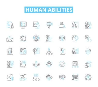 Human abilities linear icons set. Resilience, Creativity, Intelligence, Empathy イラスト素材