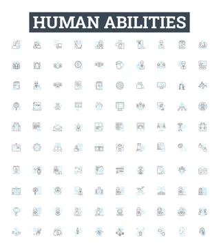 Human abilities vector line icons set. Ability, Skill, Cognition, Learning Stock Illustration