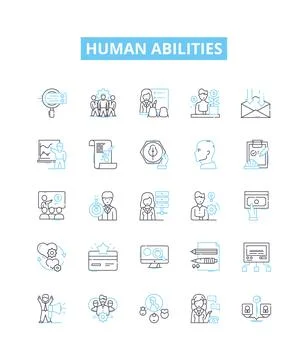 Human abilities vector line icons set. Ability, Skill, Cognition, Learning Stock Illustration
