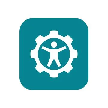 Human accessibility icon within gear symbol depicting rehabilitation and ph.. Stock Illustration