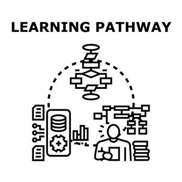 Human accessing smart learning pathway with data and process Stock Illustration