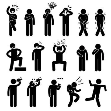 Human Action Poses Postures Stick Figure Pictogram Icons Stock-Illustration