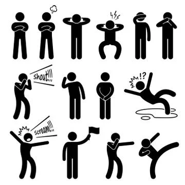 Human Action Poses Postures Stick Figure Pictogram Icons Stock Illustration
