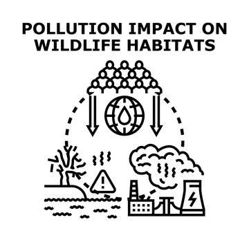 Human activity causing environmental pollution impacting habitats Stock Illustration