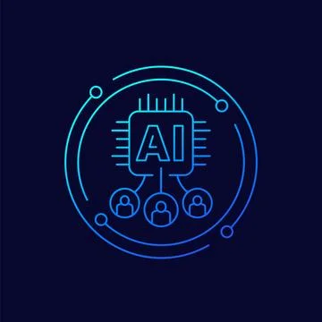 Human-AI interaction icon, Artificial intelligence linear design Illustrazione stock